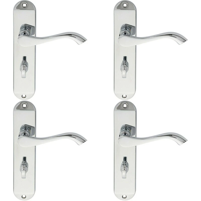 Image of Loops 4x PAIR Curved Lever on Chamfered Bathroom Backplate 180 x 40mm Polished Chrome Multi