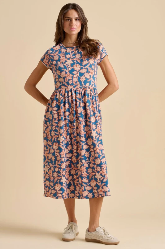 Image of Brakeburn Womens Midnight Garden Midi Dress in Navy Size: 10 Navy Female 10