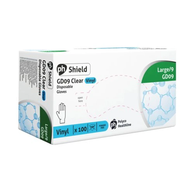 Image of Shield Powder-Free Vinyl Gloves Clear L (100 Pack) GD09 - L