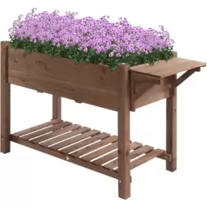 Image of Wooden Raised Plant Stand Tall Flower Bed with Shelf 123 x 54 x 74cm - Outsunny