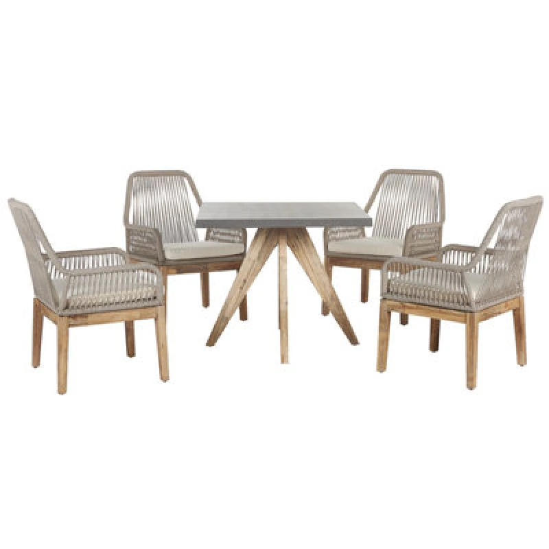 Image of Beliani Garden Dining Set 4 Seater Olbia With Cushions Concrete Beige