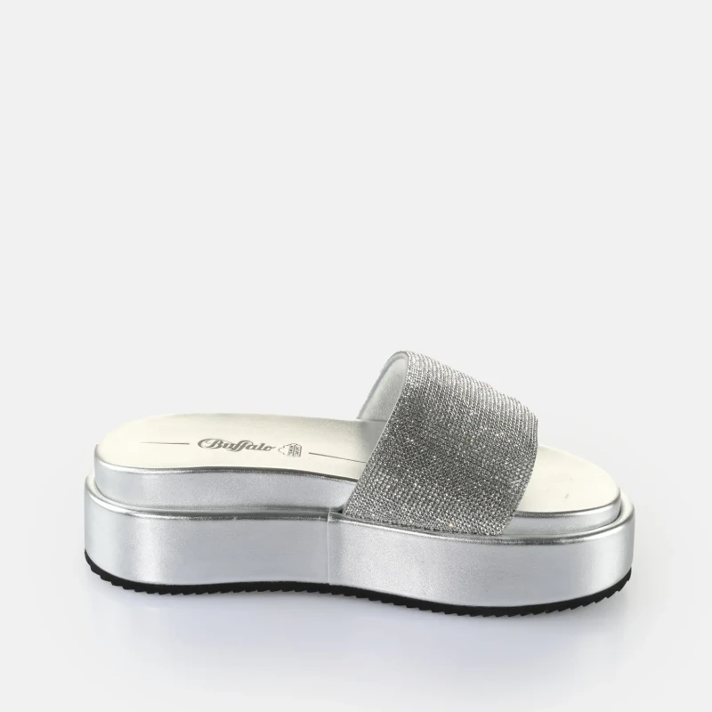 Image of Buffalo Womens slides Buffalo Noa Glam - Vegan Glitte Argente Female 40