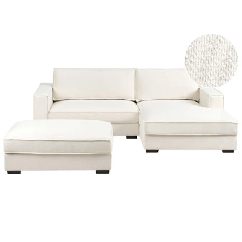 Image of Beliani Corner Sofa Renders Boucle Off-White With Ottoman Left Hand