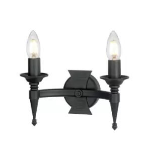 Image of Twin Wall Light Beaten Metal Panels Separate Candle Holders Black LED E14 60W