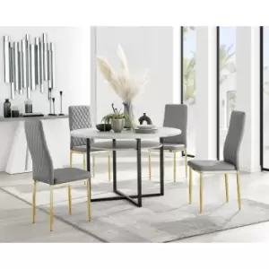 Image of Furniturebox Adley Grey Concrete Effect 120cm Storage Dining Table & 4 Grey Milan Gold Leg Faux Leather Chairs
