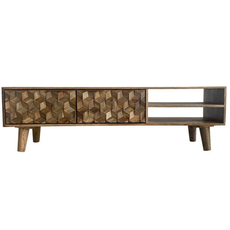 Image of Jaipur Furniture Ltd Geometric TV Unit - Mango Wood - L35 x W140 x H42cm - Mango Light Finish in Brown Brown Unisex