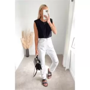 Image of I Saw It First Ecru Slash Knee Straight Leg Denim Jeans - White