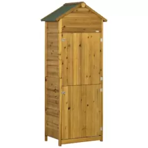 Image of Outsunny Wooden Garden Storage Shed Utility Gardener Cabinet w/ 3 Shelves and 2 Door, 191.5cm x 79cm x 49cm, Natural Wood Effect