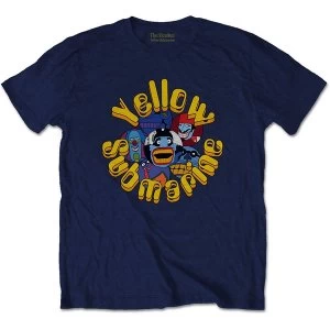 Image of The Beatles - Yellow Submarine Baddies Mens Medium T-Shirt - Navy Blue