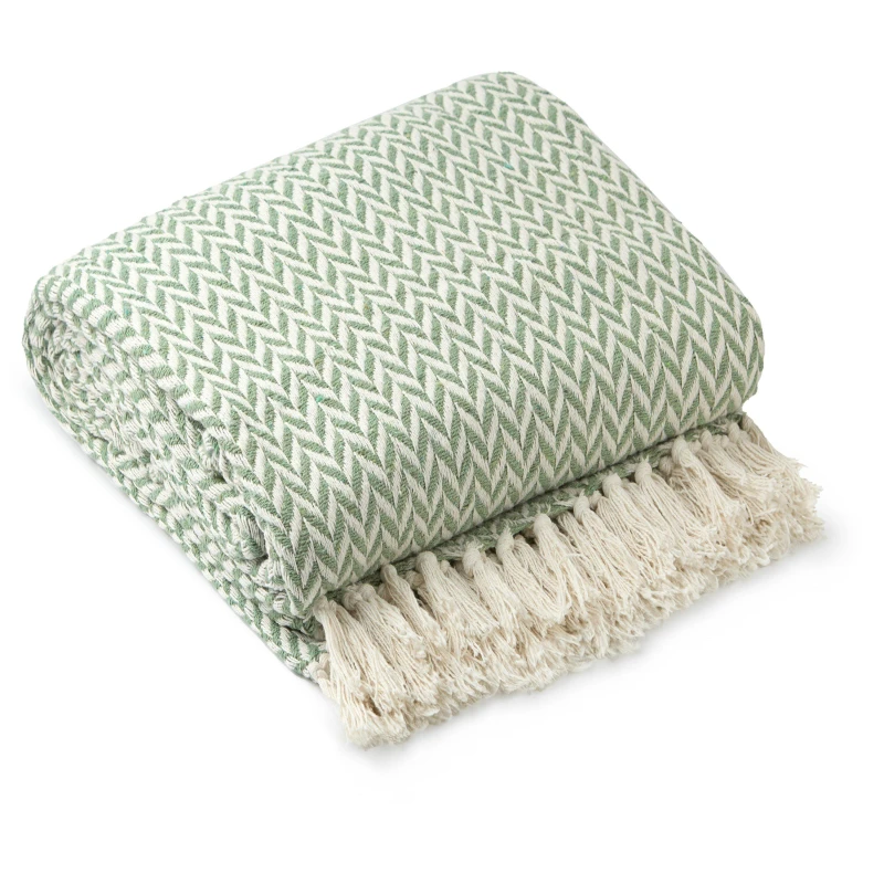 Image of Emma Barclay Throw Blanket Cotton Scandi Woven Cherokee Pistachio unisex 229x254cm