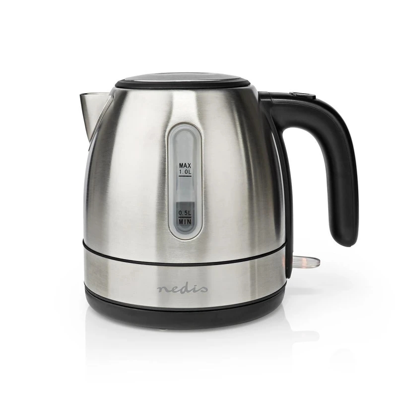 Image of Nedis Electric Kettle, 1.0L Capacity with Quick Boil Time, Boil-Dry Protection and Removable Filter for Fresher Water, 2150W - Silver A-CAB231099-UKPL