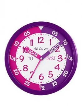 Image of Tikkers Time Teacher Wall Clock ; Pink And Purple