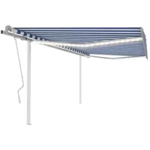 Image of Manual Retractable Awning with LED 4x3.5 m Blue and White vidaXL - Blue