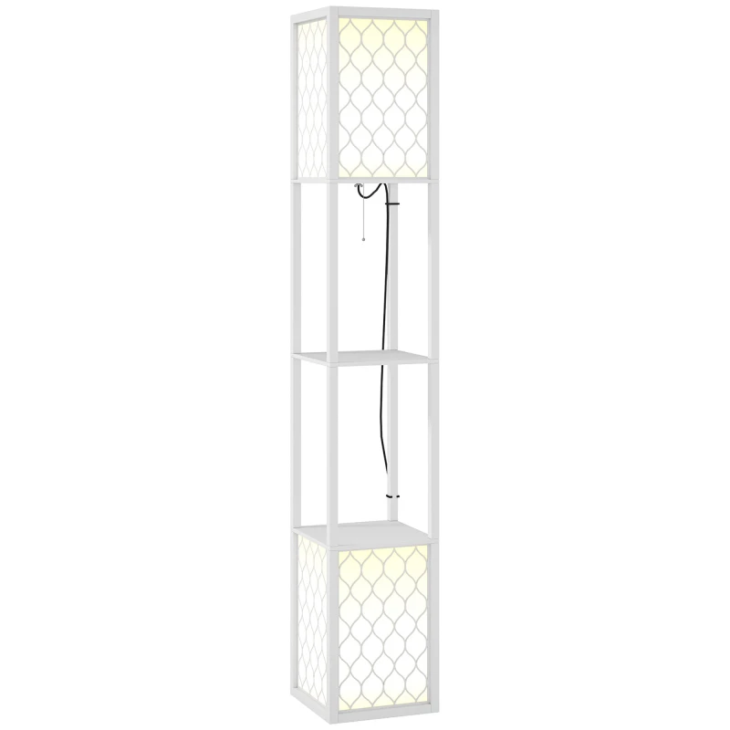 Image of HOMCOM 2-Light Modern Floor Lamp with Shelves for Living Room, Bedroom, White White