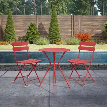 Image of 3 Piece Bistro Set Outdoor Patio Garden Dining Table & Chairs Red - Cosco