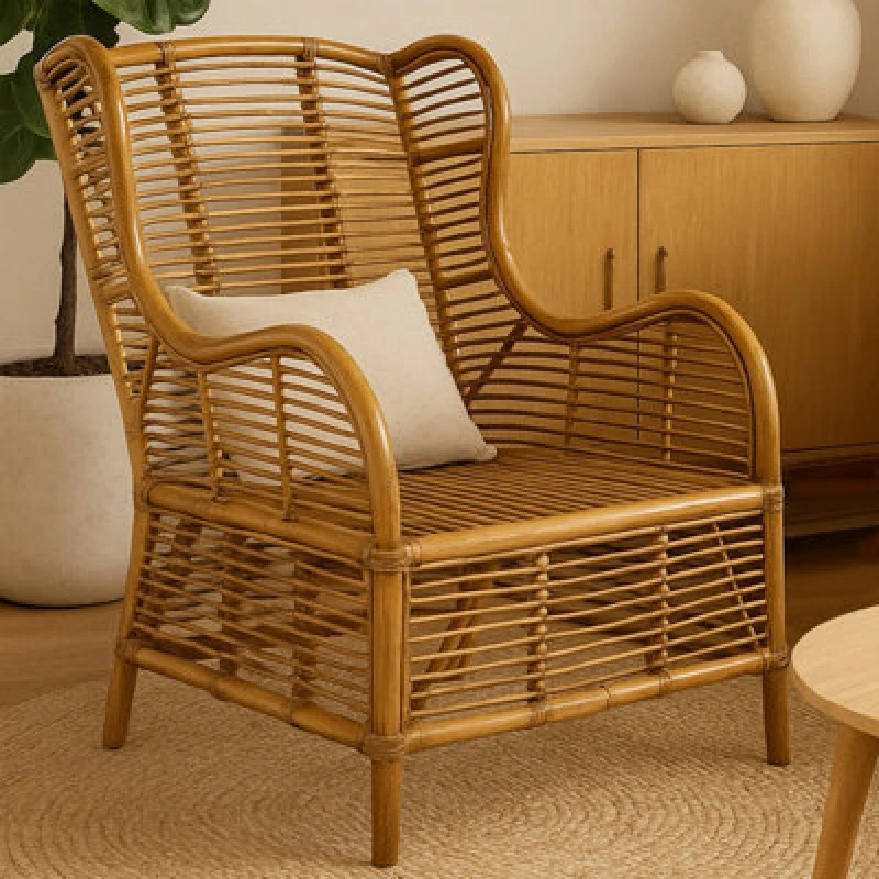 Image of Premier Housewares Grey Natural Kubu Rattan Chair, Eco-Friendly Rattan Outdoor Armchair, Easy to Clean Kubu Rattan Dining Chair Natural