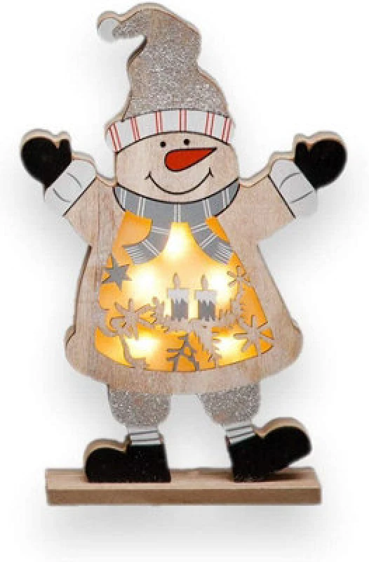 Image of Shatchi LED Wooden Christmas Snowman Xmas Home Indoor Table Decorations Ornaments Centrepiece, 27cm, Wood Yellow