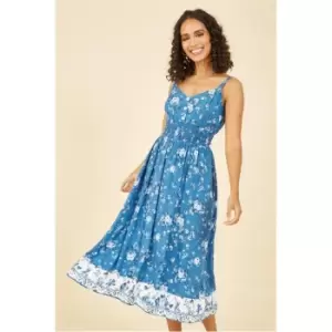 Image of Yumi Blue Flower Midi Strappy Sundress - Blue