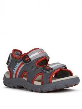 Image of Geox Boys Strada Sandals - Grey/Red, Size 3 Older