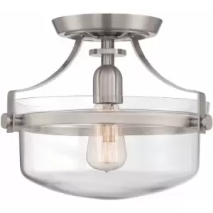 Image of Loops - Semi Flush Light Inverted Clear Glass Shade Brushed Nickel LED E27 60W