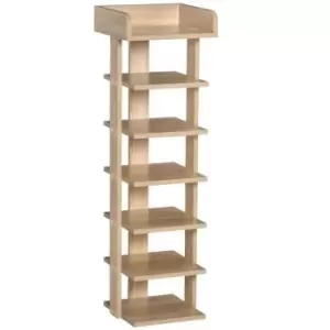 Image of HOMCOM 7 Tier Shoe Rack Organizer Storage Shelf Wooden Display Cabinet - Oak
