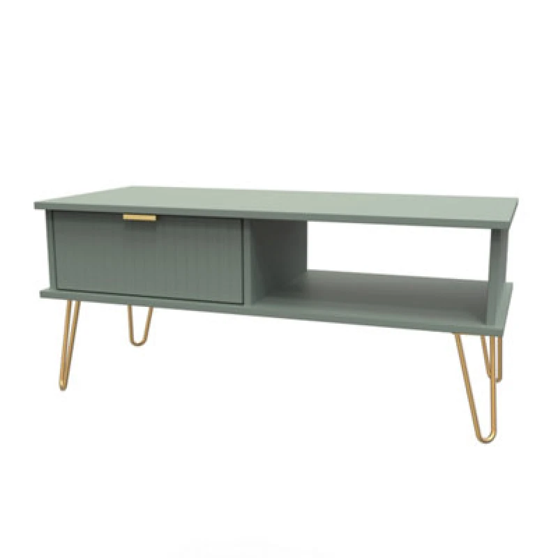 Image of Linear Ready Assembled Matt Green 1 Drawer Small Coffee Table (H)455mm (W)905mm (D)395mm