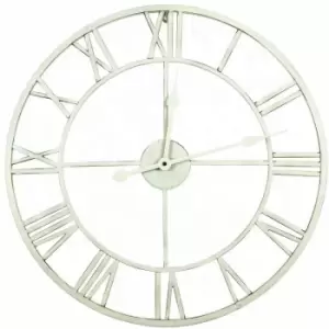 Image of Charles Bentley Round Skeleton Clock with Roman Numerals Antique Cream 80cm - Cream
