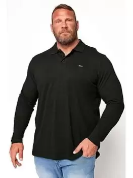 Image of BadRhino Essential Plain Long Sleeve Polo Shirt - Black, Size 3XL, Men
