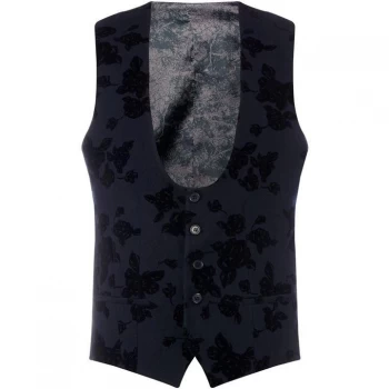 Image of Label Lab Colada Floral Flocked Suit Waistcoat - Navy