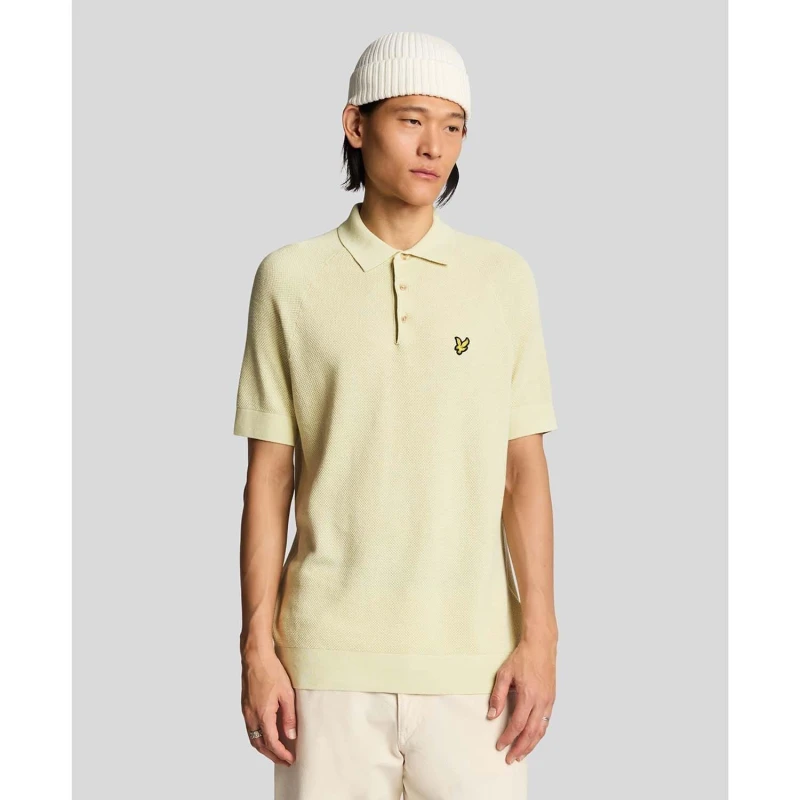 Image of Lyle and Scott Linen Blend Knitted Polo Shirt Beige male S
