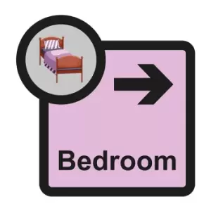 Image of Bedroom Arrow Right Sign, Self Adhesive Foamex (305mm x 310mm)