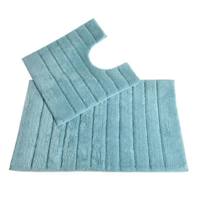 Image of Allure Bath Fashions Ribbed Two Piece Bath Mat & Toilet Mat Set - Duckegg