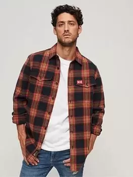 Image of Superdry Cotton Worker Check Shirt - Navy, Size S, Men