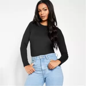 Image of I Saw It First Cotton Rib Crew Neck Long Sleeve Bodysuit - Black
