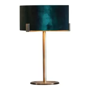 Image of Table Lamp Matt Antique Brass Plate & Green Velvet 10W LED Bedside Light