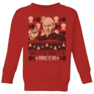 Image of Star Trek: The Next Generation Make It So Kids Christmas Sweatshirt - Red - 3-4 Years
