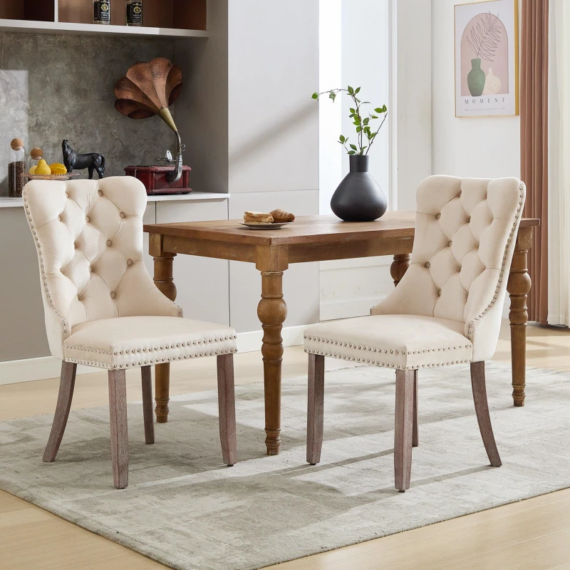 Image of Urban Meuble Modern Set of 2 Upholstered Velvet Dining Chairs Beige unisex Set of 2