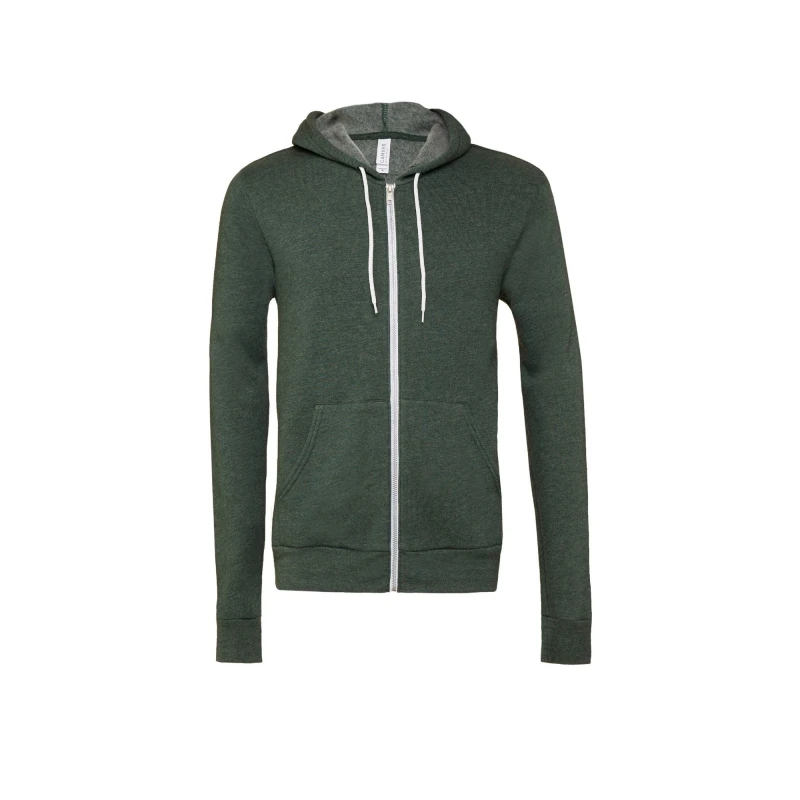 Image of Bella + Canvas Mens Fleece Full Zip Hoodie in Green Size: XS Green Male XS