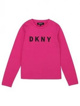 Image of DKNY Girls Long Sleeve Logo T-Shirt, Fuchsia, Size Age: 10 Years, Women