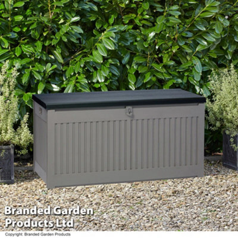 Image of Garden Gear Grey Lockable Storage Patio Box With Sit-On Lid Weatherproof Polypropylene Secure Outdoor Seating (270 Litre Box)