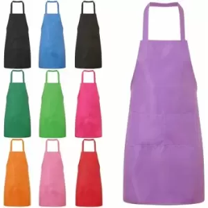 Image of Plain Unisex Cooking Catering Work Apron Tabard with Twin Double Pocket - Purple - Jazooli