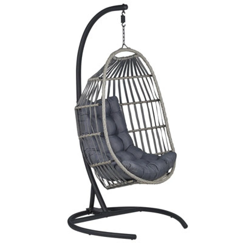 Image of Beliani Hanging Chair With Stand Sesia Pe Rattan Dark Grey