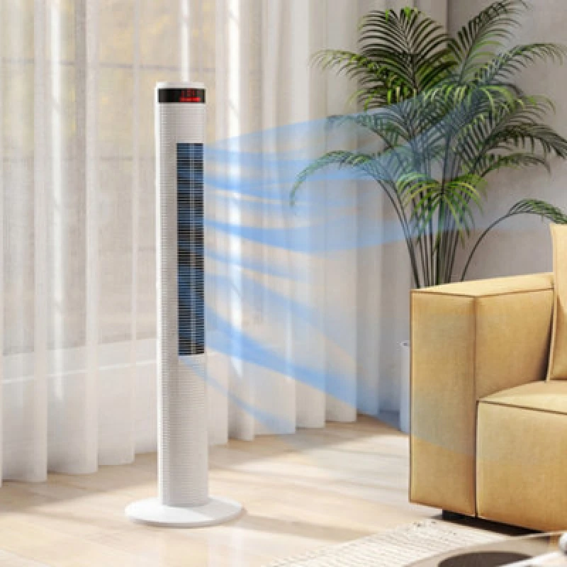 Image of Homcom Oscillating Tower Fan Remote Control 3 Speed Modes Cooling Machine White