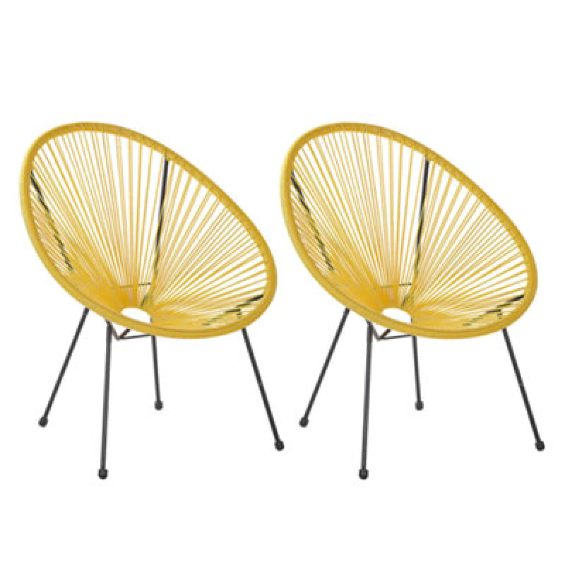 Image of Beliani Set Of 2 Garden Chairs Acapulco Ii Pe Rattan Yellow