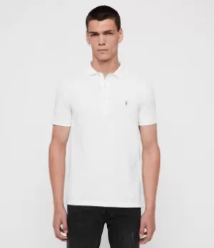 Image of AllSaints Mens Cotton Slim Fit Reform Short Sleeve Polo Shirt, White, Size: XL