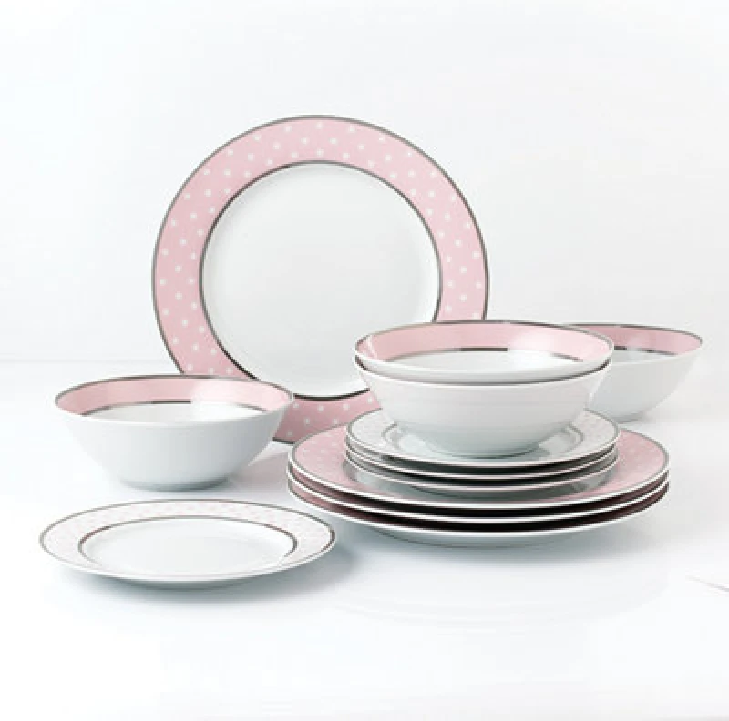 Image of 12Pc Pink Star With Platinum Rim Dinner Set