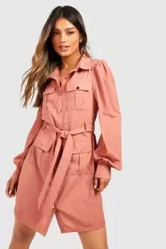 Image of Utility Pocket Detail Shirt Dress