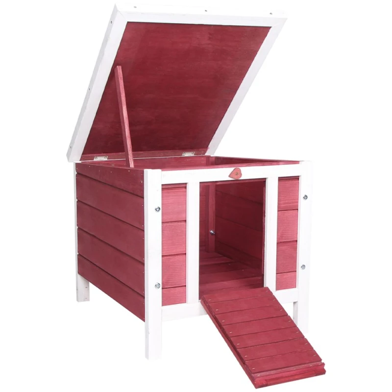 Image of PawHut Wooden Rabbit Hutch - Red, Red D51-127RD