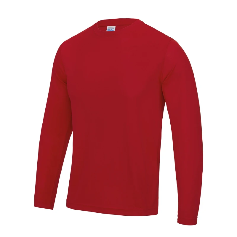 Image of AWDis AWDis Men Just Cool Long Sleeve Cool Sports Performance Plain T-Shirt in Red Size: Small Red S Male 5054171852673