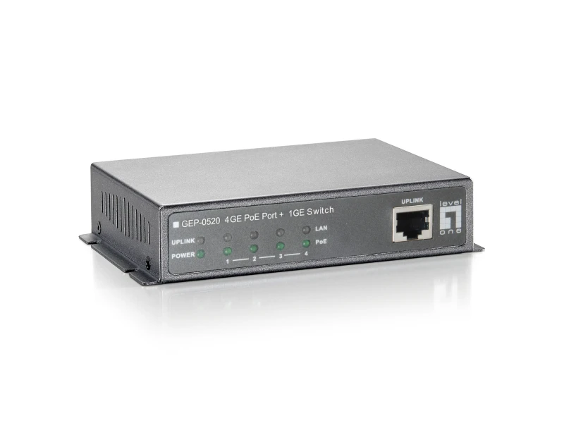 Image of LevelOne 5-Port Gigabit PoE Switch. 61.6W. 802.3af PoE. 4 PoE Outputs.